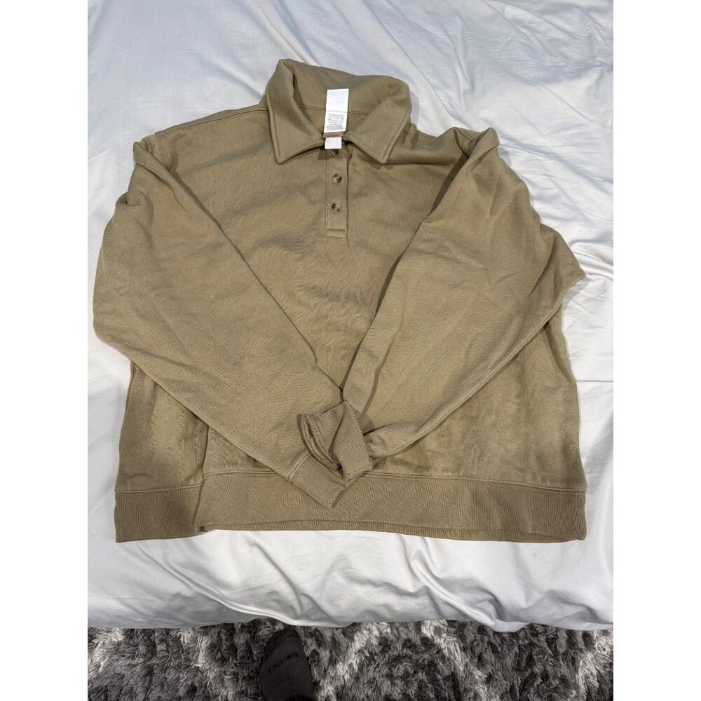 Victoria's Secret PINK Everyday Fleece Polo Sweatshirt XL Olive Green NWT